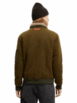 Scotch & Soda Wool-Blended Bomber Jacket -Scotch & Soda 169105 Military 20Melange MDL BCK