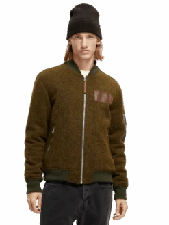 Scotch & Soda Wool-Blended Bomber Jacket -Scotch & Soda 169105 Military 20Melange MDL DTL1