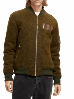 Scotch & Soda Wool-Blended Bomber Jacket -Scotch & Soda 169105 Military 20Melange NHD DTL1