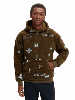 Scotch & Soda Printed Teddy Hoodie -Scotch & Soda 169319 Military MDL CRP