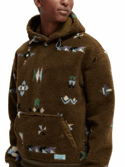 Scotch & Soda Printed Teddy Hoodie -Scotch & Soda 169319 Military MDL DTL1