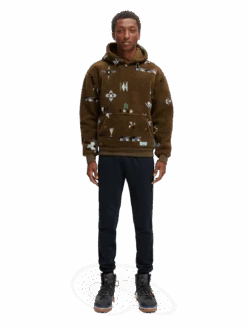 Scotch & Soda Printed Teddy Hoodie -Scotch & Soda 169319 Military MDL FNT