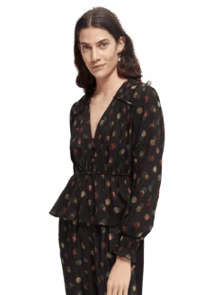 Scotch & Soda Printed Peplum V-Neck Shirt 23 Scotch & Soda Printed Peplum V-Neck Shirt -Scotch & Soda 169371 Planets MDL CRP