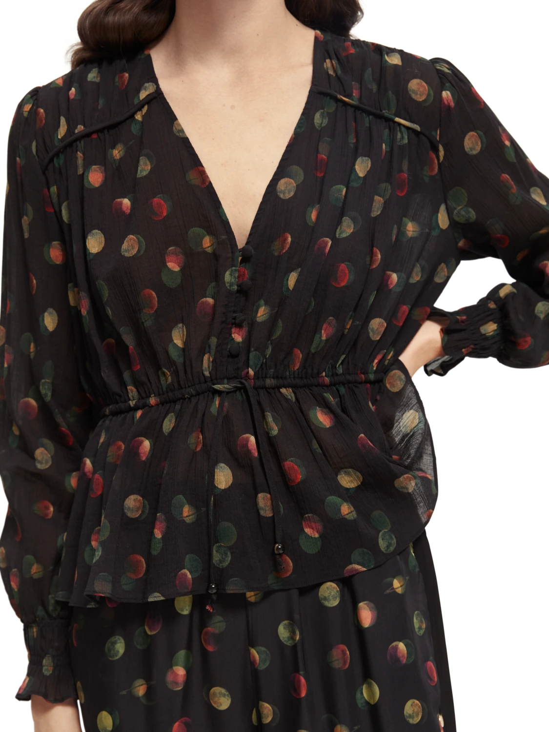 Scotch & Soda Printed Peplum V-Neck Shirt 6 Scotch & Soda Printed Peplum V-Neck Shirt - Image 4