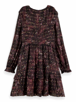 Scotch & Soda Ruffled Long Sleeved Jacquard Mini Dress -Scotch & Soda 169398 Midnight 20Slate BCK