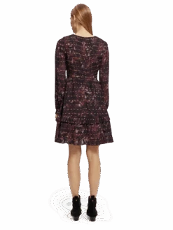 Scotch & Soda Ruffled Long Sleeved Jacquard Mini Dress -Scotch & Soda 169398 Midnight 20Slate MDL BCK