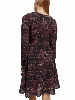 Scotch & Soda Ruffled Long Sleeved Jacquard Mini Dress -Scotch & Soda 169398 Midnight 20Slate MDL DTL2
