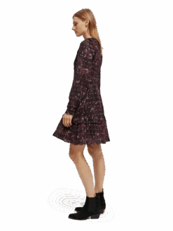 Scotch & Soda Ruffled Long Sleeved Jacquard Mini Dress -Scotch & Soda 169398 Midnight 20Slate MDL SDE