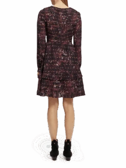 Scotch & Soda Ruffled Long Sleeved Jacquard Mini Dress -Scotch & Soda 169398 Midnight 20Slate NHD BCK