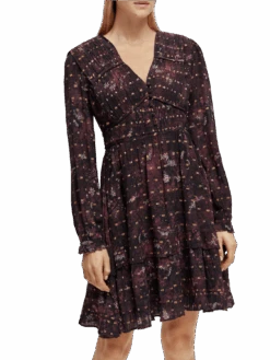 Scotch & Soda Ruffled Long Sleeved Jacquard Mini Dress