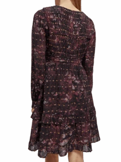 Scotch & Soda Ruffled Long Sleeved Jacquard Mini Dress -Scotch & Soda 169398 Midnight 20Slate NHD DTL2