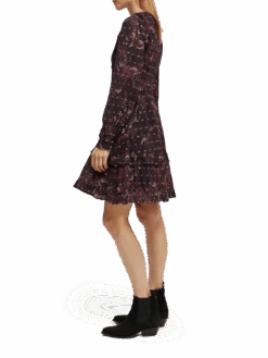 Scotch & Soda Ruffled Long Sleeved Jacquard Mini Dress -Scotch & Soda 169398 Midnight 20Slate NHD SDE