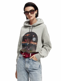 Scotch & Soda Loose Fit Organic Cotton Artwork Hoodie 23 Scotch & Soda Loose Fit Organic Cotton Artwork Hoodie -Scotch & Soda 169412 Grey 20Melange MDL CRP