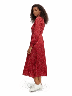 Scotch & Soda Long-Sleeved Pleated Midi Dress 28 Scotch & Soda Long-Sleeved Pleated Midi Dress -Scotch & Soda 169573 Space 20Floral 20Electric 20Red MDL SDE