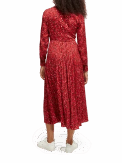 Scotch & Soda Long-Sleeved Pleated Midi Dress 18 Scotch & Soda Long-Sleeved Pleated Midi Dress -Scotch & Soda 169573 Space 20Floral 20Electric 20Red NHD BCK