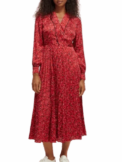 Scotch & Soda Long-Sleeved Pleated Midi Dress