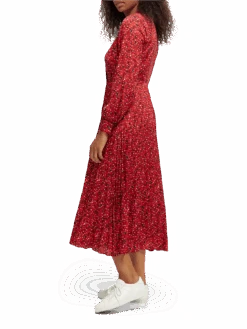 Scotch & Soda Long-Sleeved Pleated Midi Dress 29 Scotch & Soda Long-Sleeved Pleated Midi Dress -Scotch & Soda 169573 Space 20Floral 20Electric 20Red NHD SDE