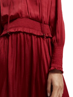 Scotch & Soda Smocked Midi Dress -Scotch & Soda 169621 Deep 20Raspberry MDL DTL2
