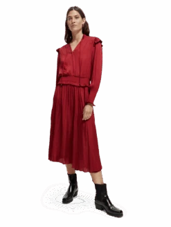 Scotch & Soda Smocked Midi Dress -Scotch & Soda 169621 Deep 20Raspberry MDL FNT