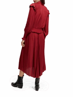 Scotch & Soda Smocked Midi Dress -Scotch & Soda 169621 Deep 20Raspberry NHD BCK