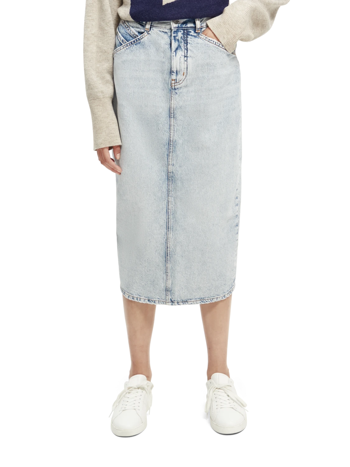 Scotch & Soda High-Rise Structured Denim Midi Pencil Skirt 3 Scotch & Soda High-Rise Structured Denim Midi Pencil Skirt