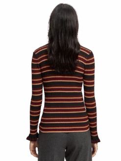 Scotch & Soda Fitted Ribbed Striped Sweater -Scotch & Soda 169758 Black 20Sky MDL BCK