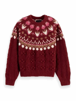 Scotch & Soda Cable Knit Fair Isle Sweater -Scotch & Soda 170040 Deep 20Raspberry FNT