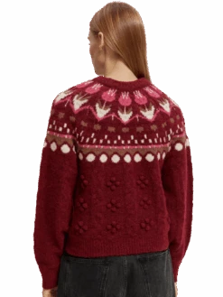 Scotch & Soda Cable Knit Fair Isle Sweater -Scotch & Soda 170040 Deep 20Raspberry MDL BCK