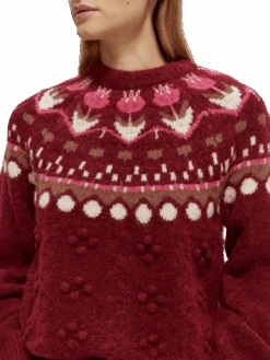 Scotch & Soda Cable Knit Fair Isle Sweater -Scotch & Soda 170040 Deep 20Raspberry MDL DTL2