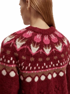 Scotch & Soda Cable Knit Fair Isle Sweater -Scotch & Soda 170040 Deep 20Raspberry MDL DTL3