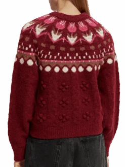 Scotch & Soda Cable Knit Fair Isle Sweater -Scotch & Soda 170040 Deep 20Raspberry NHD BCK