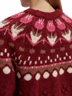 Scotch & Soda Cable Knit Fair Isle Sweater -Scotch & Soda 170040 Deep 20Raspberry NHD DTL3