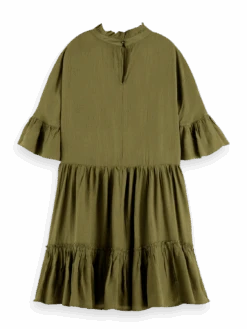 Scotch & Soda Ruffle-Sleeved Tiered Mini Dress 16 Scotch & Soda Ruffle-Sleeved Tiered Mini Dress -Scotch & Soda 170961 Army 20Green BCK