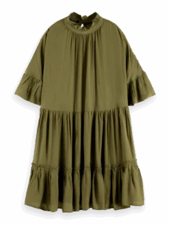 Scotch & Soda Ruffle-Sleeved Tiered Mini Dress 15 Scotch & Soda Ruffle-Sleeved Tiered Mini Dress -Scotch & Soda 170961 Army 20Green FNT