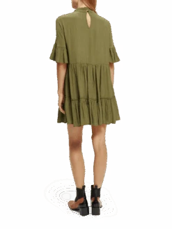 Scotch & Soda Ruffle-Sleeved Tiered Mini Dress 13 Scotch & Soda Ruffle-Sleeved Tiered Mini Dress -Scotch & Soda 170961 Army 20Green NHD BCK