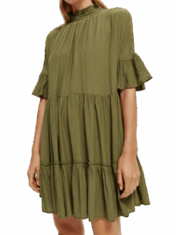 Scotch & Soda Ruffle-Sleeved Tiered Mini Dress 14 Scotch & Soda Ruffle-Sleeved Tiered Mini Dress -Scotch & Soda 170961 Army 20Green NHD DTL1
