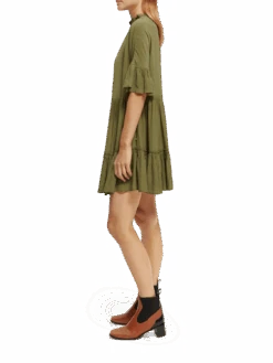 Scotch & Soda Ruffle-Sleeved Tiered Mini Dress 19 Scotch & Soda Ruffle-Sleeved Tiered Mini Dress -Scotch & Soda 170961 Army 20Green NHD SDE