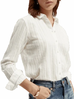 Scotch & Soda Regular Fit Organic Cotton Dobby Shirt -Scotch & Soda 171008 White NHD DTL1