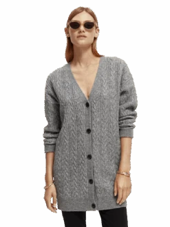 Scotch & Soda Wool-Blended Cable Knit Cardigan -Scotch & Soda 171390 Grey 20Melange MDL CRP