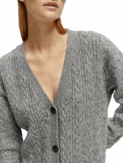 Scotch & Soda Wool-Blended Cable Knit Cardigan -Scotch & Soda 171390 Grey 20Melange MDL DTL1