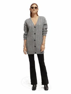 Scotch & Soda Wool-Blended Cable Knit Cardigan -Scotch & Soda 171390 Grey 20Melange MDL FNT