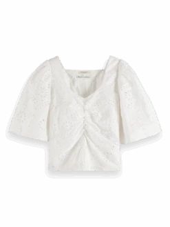 Scotch & Soda Flutter Sleeved Organic Cotton Top -Scotch & Soda 171884 White FNT