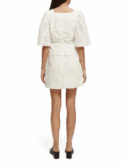 Scotch & Soda Flutter Sleeved Organic Cotton Top -Scotch & Soda 171884 White NHD BCK