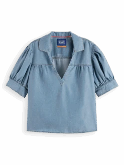 Scotch & Soda Short-Sleeved V-Neck Blouse -Scotch & Soda 172201 Indigo FNT