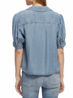 Scotch & Soda Short-Sleeved V-Neck Blouse -Scotch & Soda 172201 Indigo NHD BCK