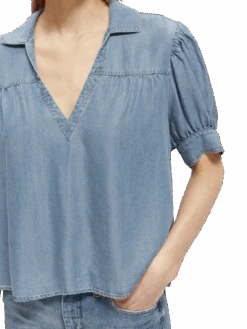 Scotch & Soda Short-Sleeved V-Neck Blouse -Scotch & Soda 172201 Indigo NHD DTL1