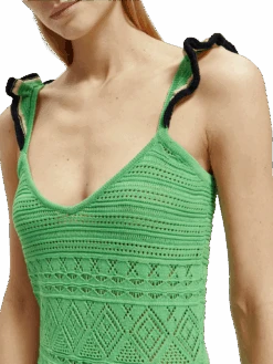 Scotch & Soda Knitted Pointelle V-Neck Midi Dress -Scotch & Soda 172301 Bright 20Parakeet NHD DTL1