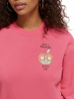 Scotch & Soda Crewneck Artwork Sweatshirt -Scotch & Soda 172376 Pink 20Punch NHD DTL1