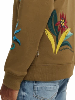 Scotch & Soda Relaxed Fit Embroidered Crewneck Sweatshirt -Scotch & Soda 172636 Khaki NHD DTL2