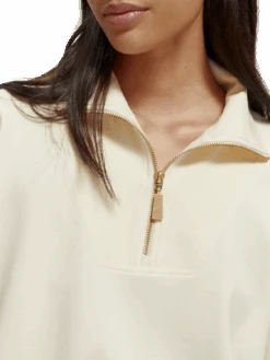 Scotch & Soda Half-Zip Trumpet-Sleeved Sweatshirt -Scotch & Soda 172737 Vanilla 20White NHD DTL1